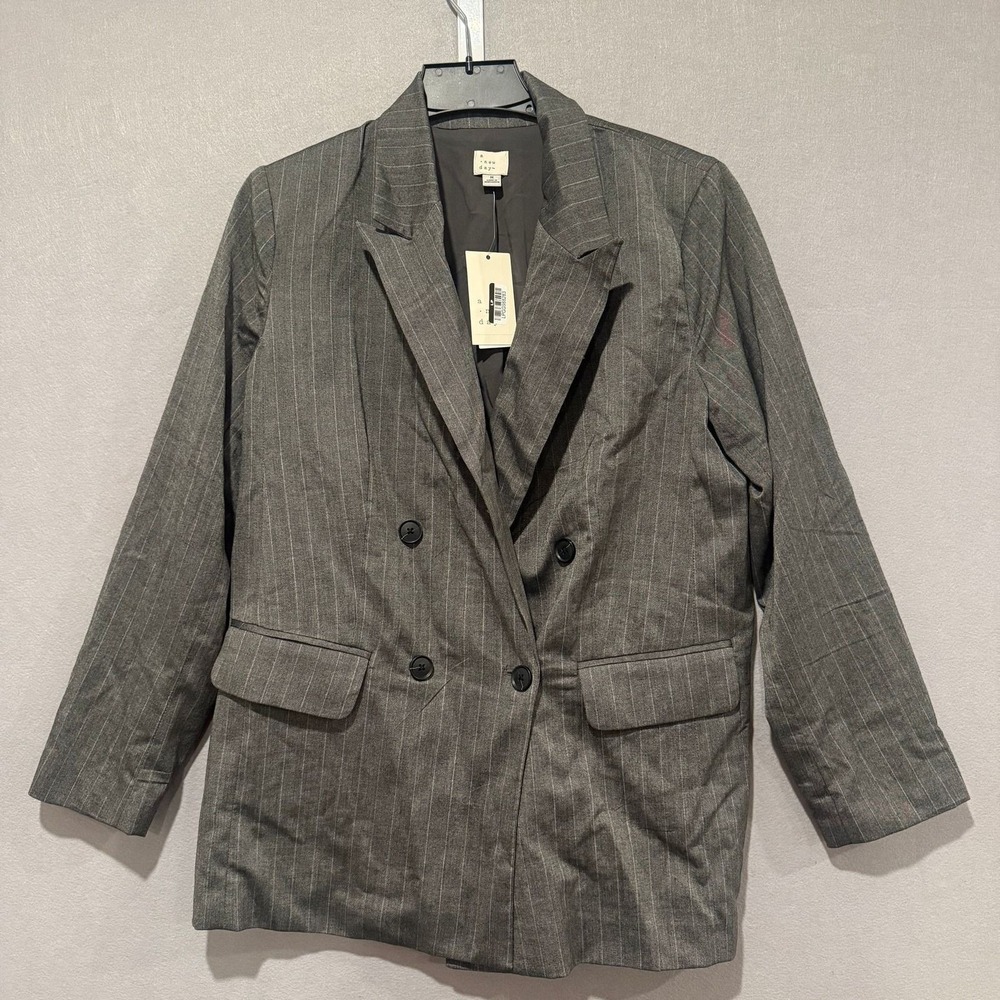 STB-D1 Women's Double Breasted Blazer a New Day Gray Pinstripe M